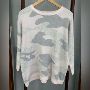 Kinross Cashmere Women's Print Sweater Size L Crew Neck Pink Gray Blend Soft